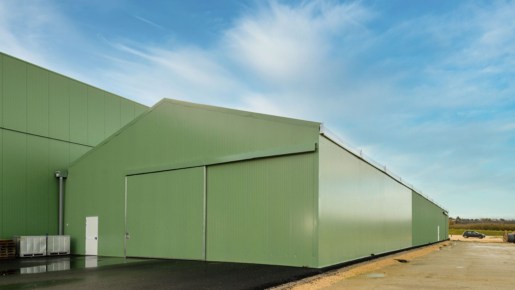 Lauralu temporary industrial buildings and modular medical building with external green warehouse